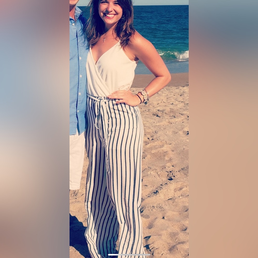 White & nautical striped jumpsuit